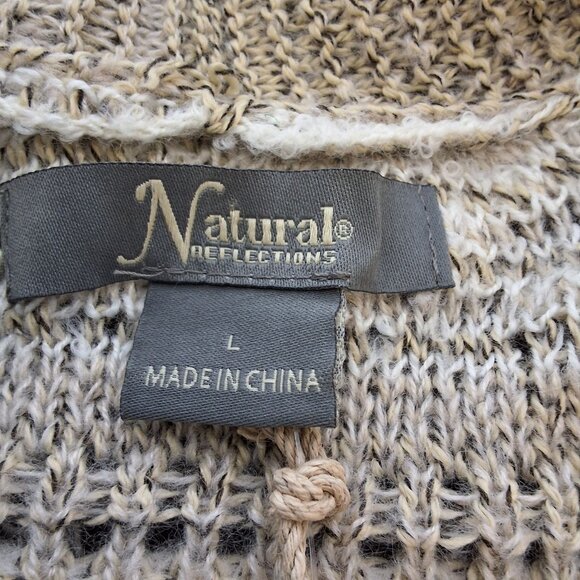 Natural Reflections Beige & Cream Open Front Fringe Cardigan Sweater L Boho - Picture 6 of 7